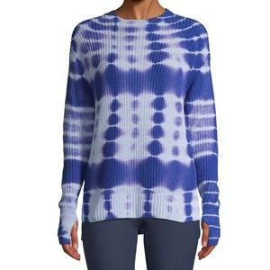 Time & Tru Size Small Blue Tie-Dye Sweater with Finger Holes Hi-Lo Crew Neck
